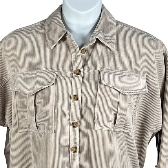NWT Live 4 Truth Womens L Oversized Beige Corduroy Button Up Shirt Dress Western - Picture 3 of 16